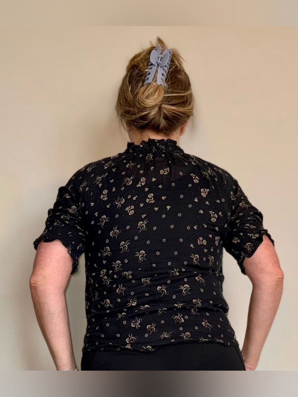 Madewell Black Blouse with Gold Floral Print - Picture 2 of 11